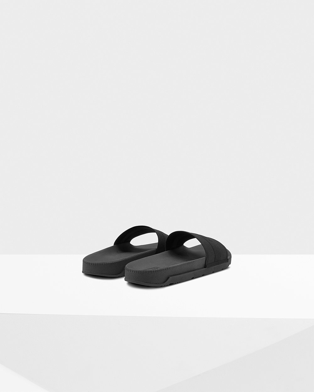 Hunter Original Elastic Slides - Shop Womens Black - WVHTNU459